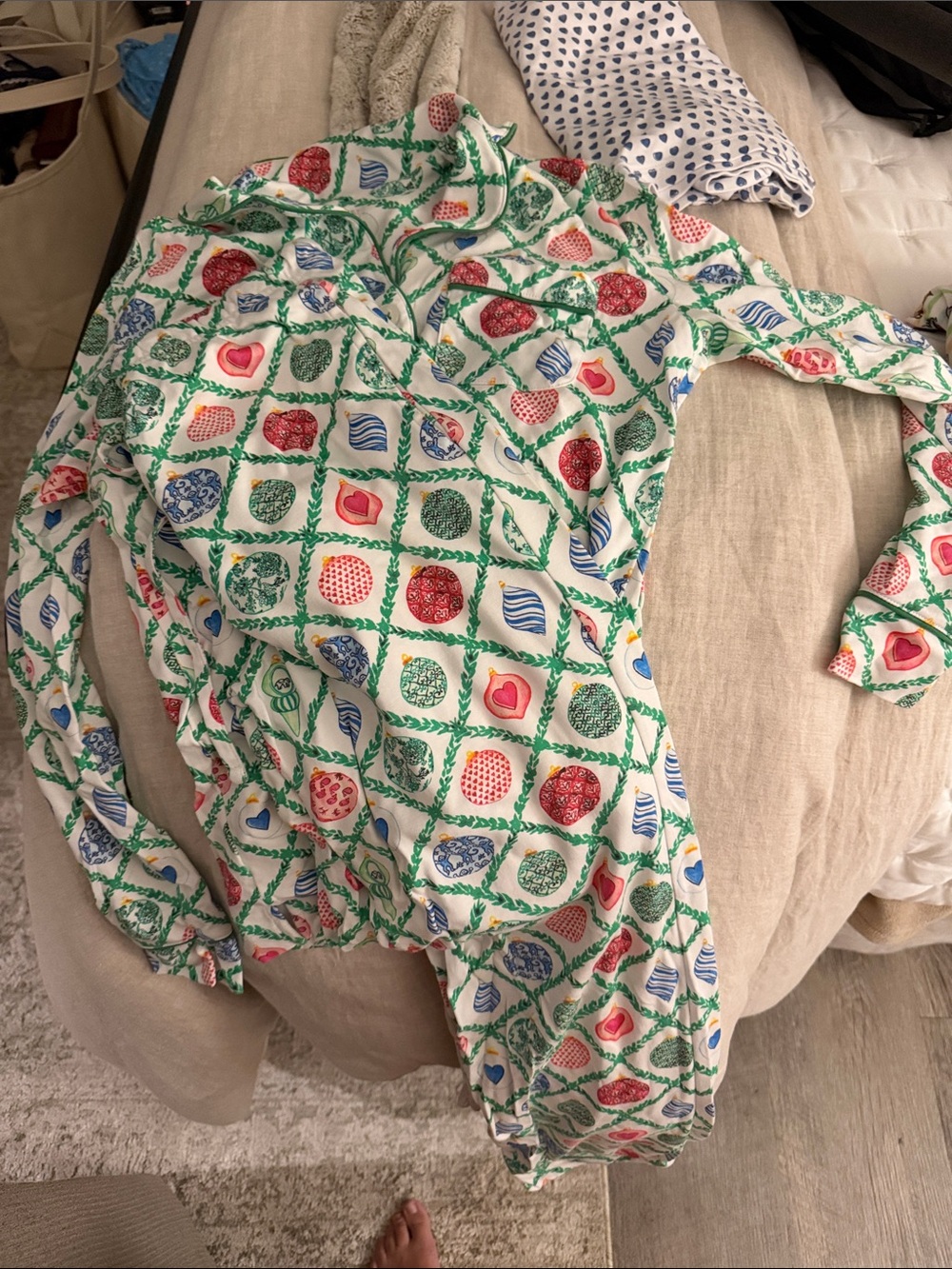 Roller Rabbit Ornament Trellis Long Sleeve Polo Pajamas - XXS